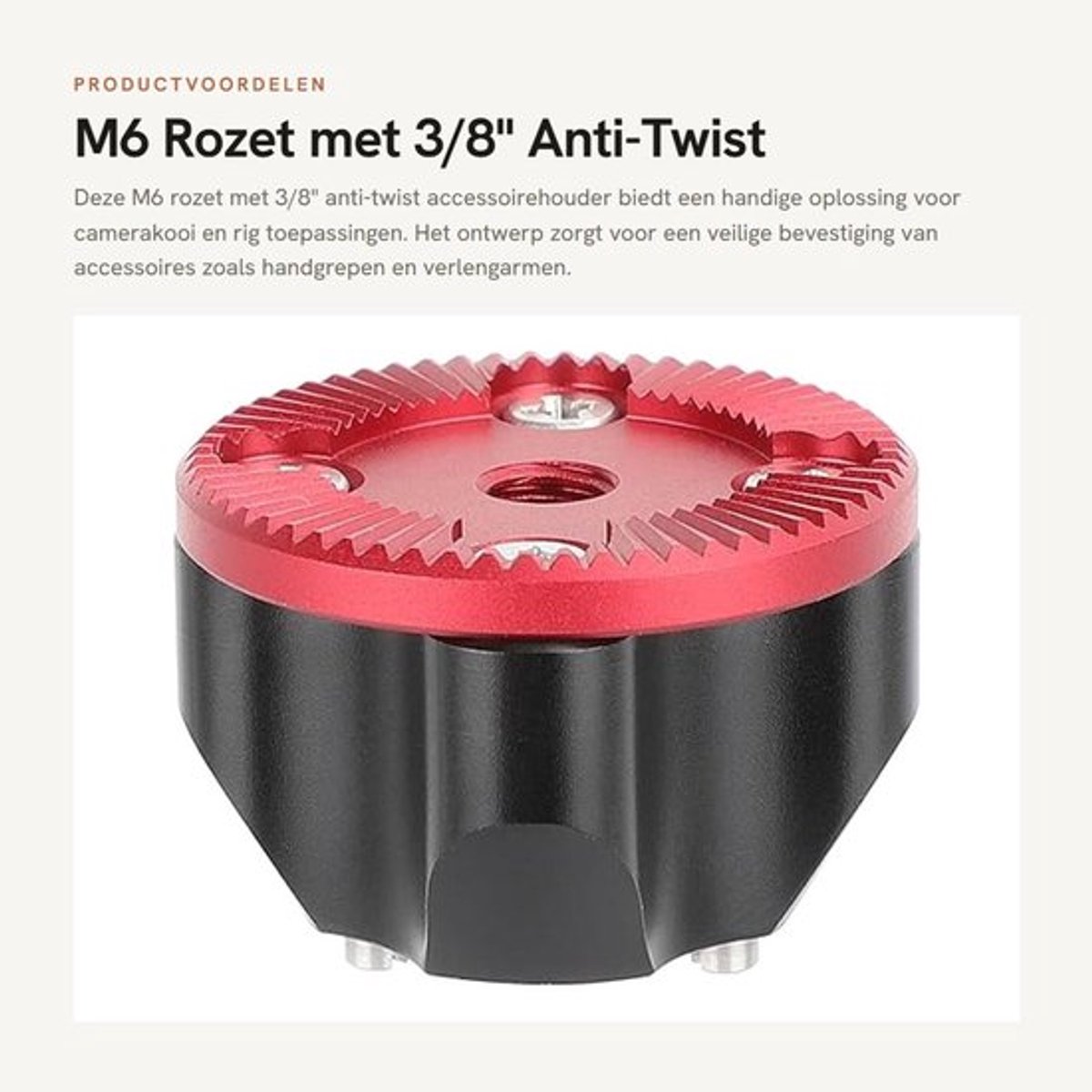 M6 Rozet met 3/8"-16 Antitwist Accessoirehouder - Camerakooi Beugel - Adapter - Compatibel met Accessoires - Nettogewicht 37 g
