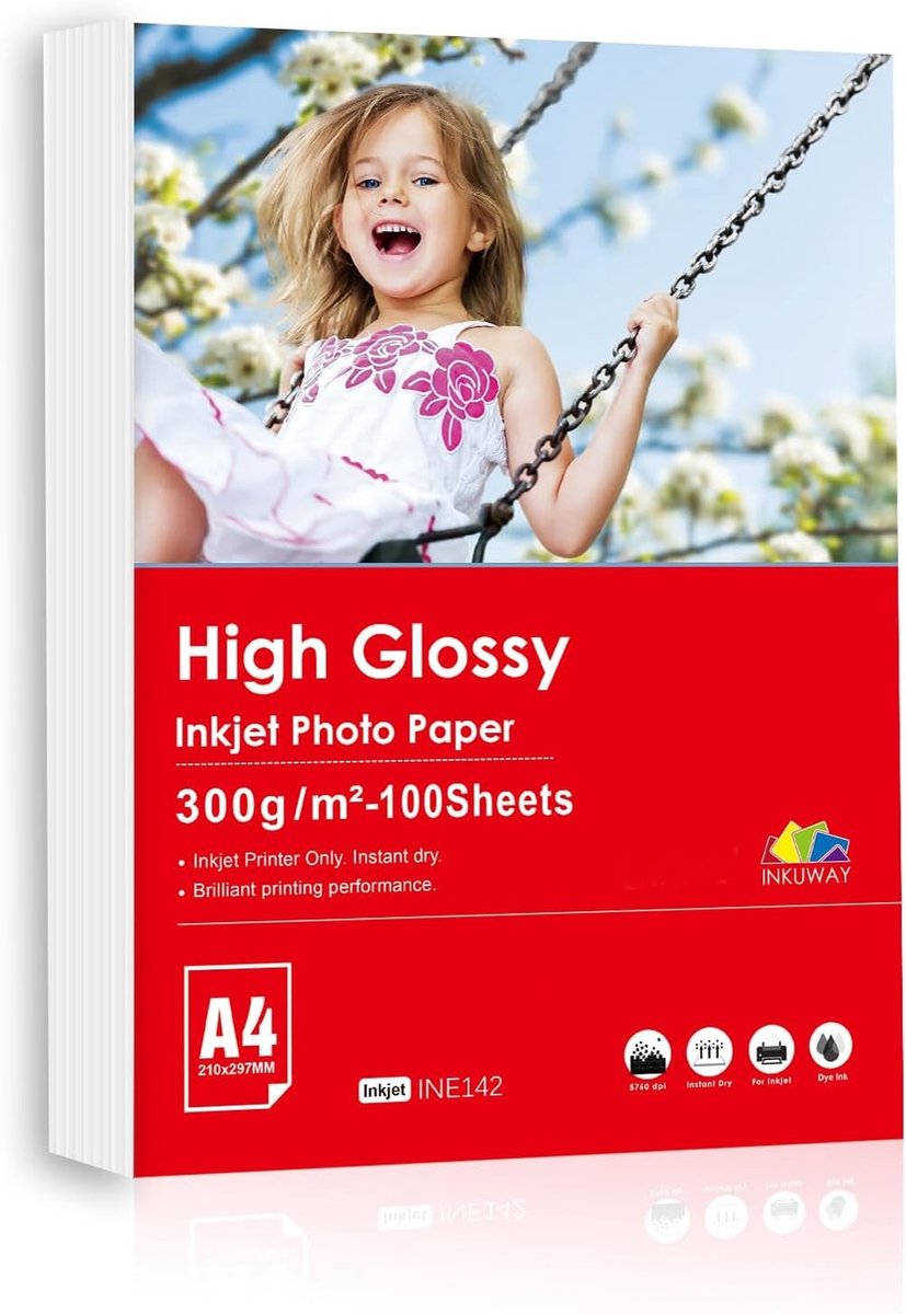 Glanzend Fotopapier - Wit - A4 - 300gsm Zwaargewicht - Voor Inkjetprinters