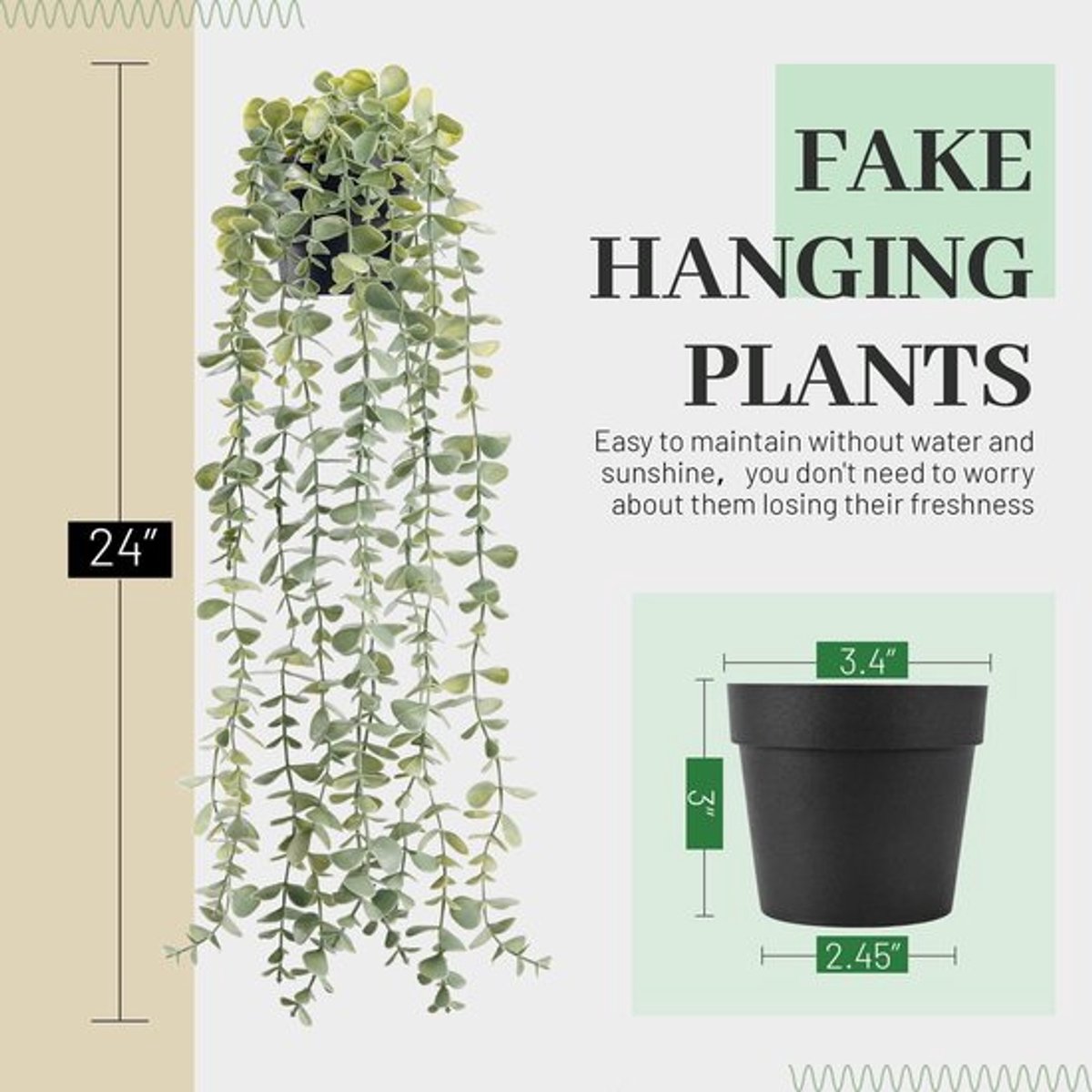 Nepplanten 61 cm - Eucalyptus in Pot - Kunstplant voor Binnen - Hangende Nepplanten - Boho Decoratie - Weinig Onderhoud