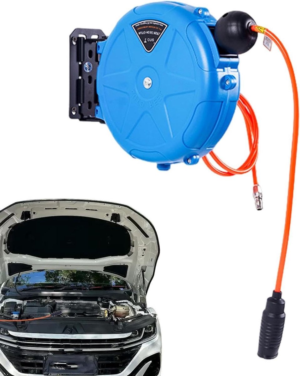 Slanghaspel - Luchtslang oproller - Werkplaats organiseren - Automatische oprolfunctie - 10 meter - Blauw