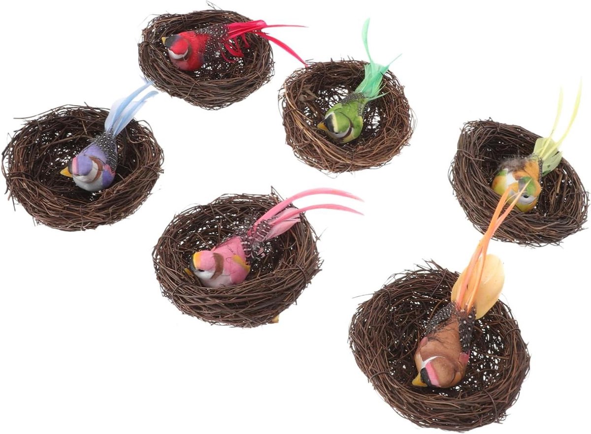 Nep Vogels Decoratie - Kunstvogels Nest - Paasdecoratie Knutselen - Realistisch Uiterlijk - 14x4cm - Kleurrijk