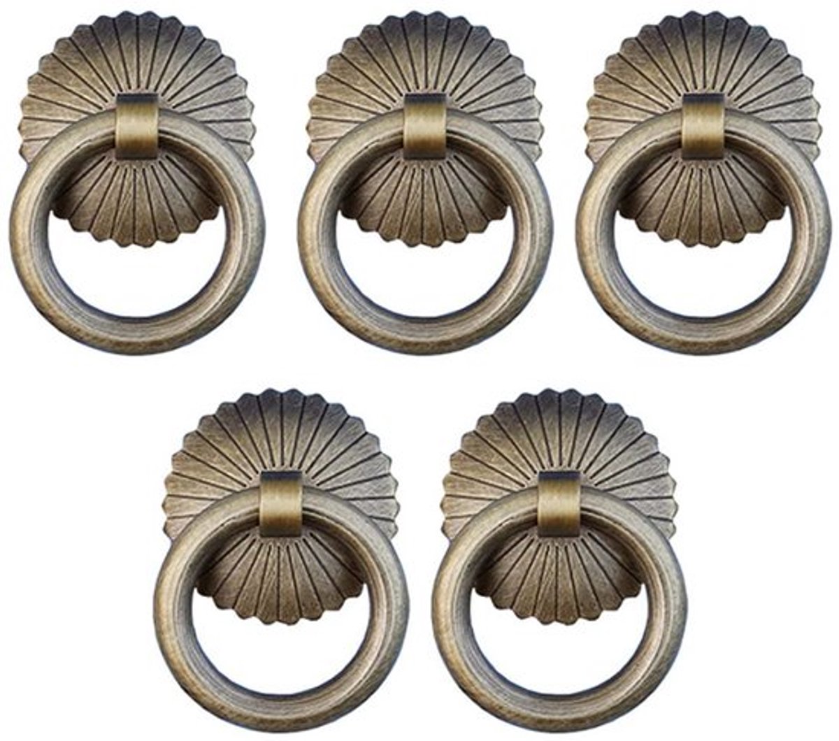Ladeknoppen Antiek Messing - 5 Pack - Lade Ring Trekt - Hoogwaardig Materiaal - Corrosiewerend - Slijtvast - Duurzaam - Deurgrepen