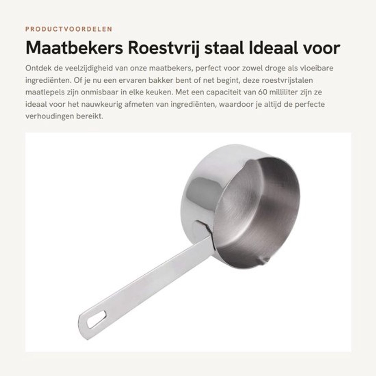 Maatbekers Roestvrij Staal - Maatlepels - Keuken - Ingrediënten - Set - 1/4 Cup (60ml) - Maatbeker