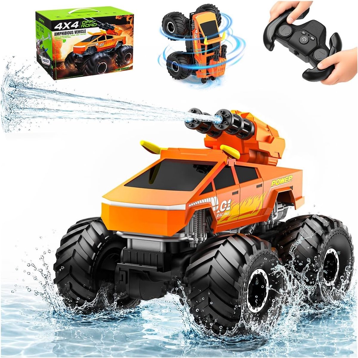 Rc drift car - Rood-blauw - Amfibievoertuig met 360° rotatie en ledlicht - Duurzaam ABS-speelgoed voor kinderen