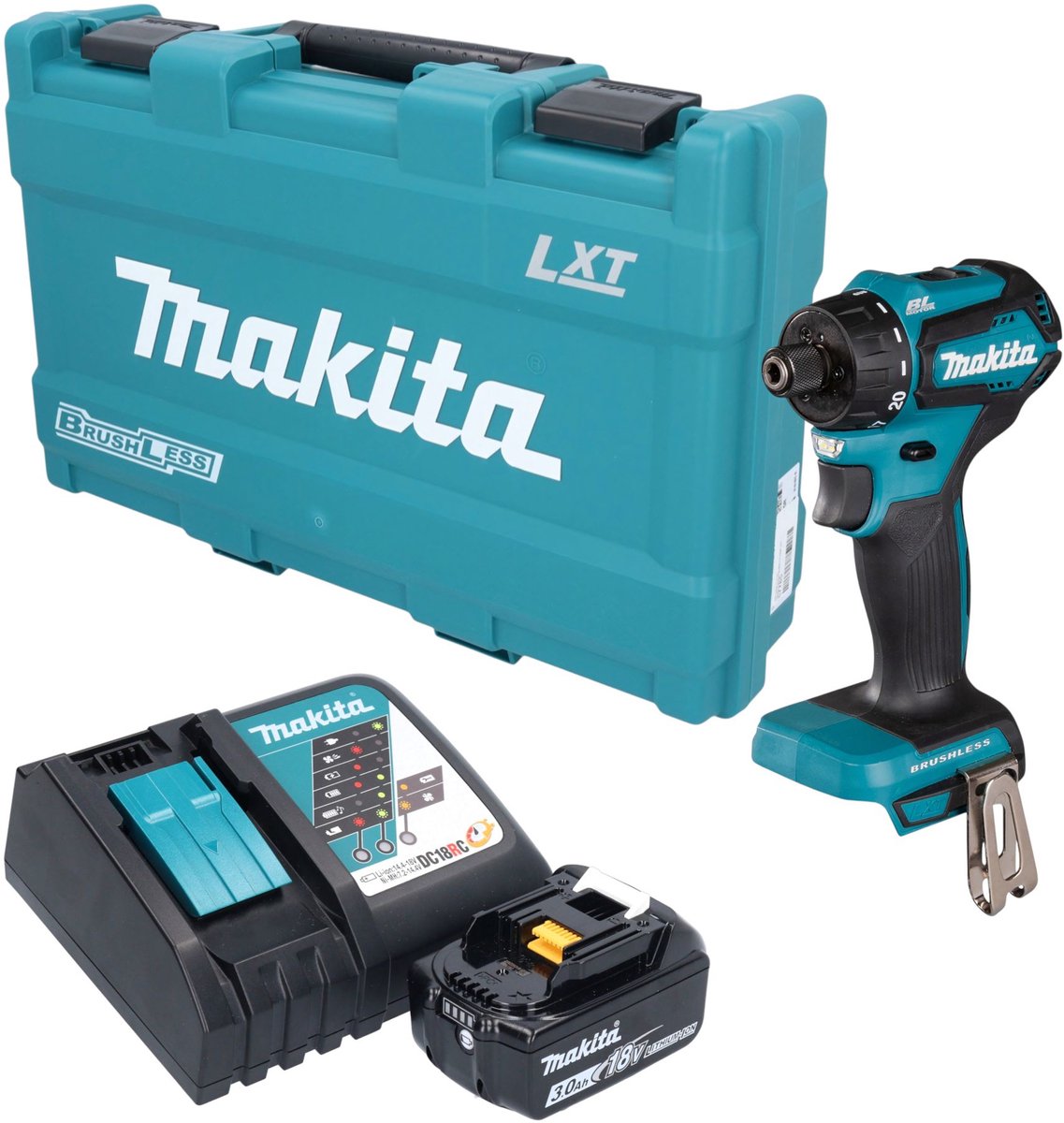 Makita DDF 083 RF1K accuboormachine 18 V 40 Nm 1/4" borstelloos + 1x accu 3,0 Ah + oplader + koffer