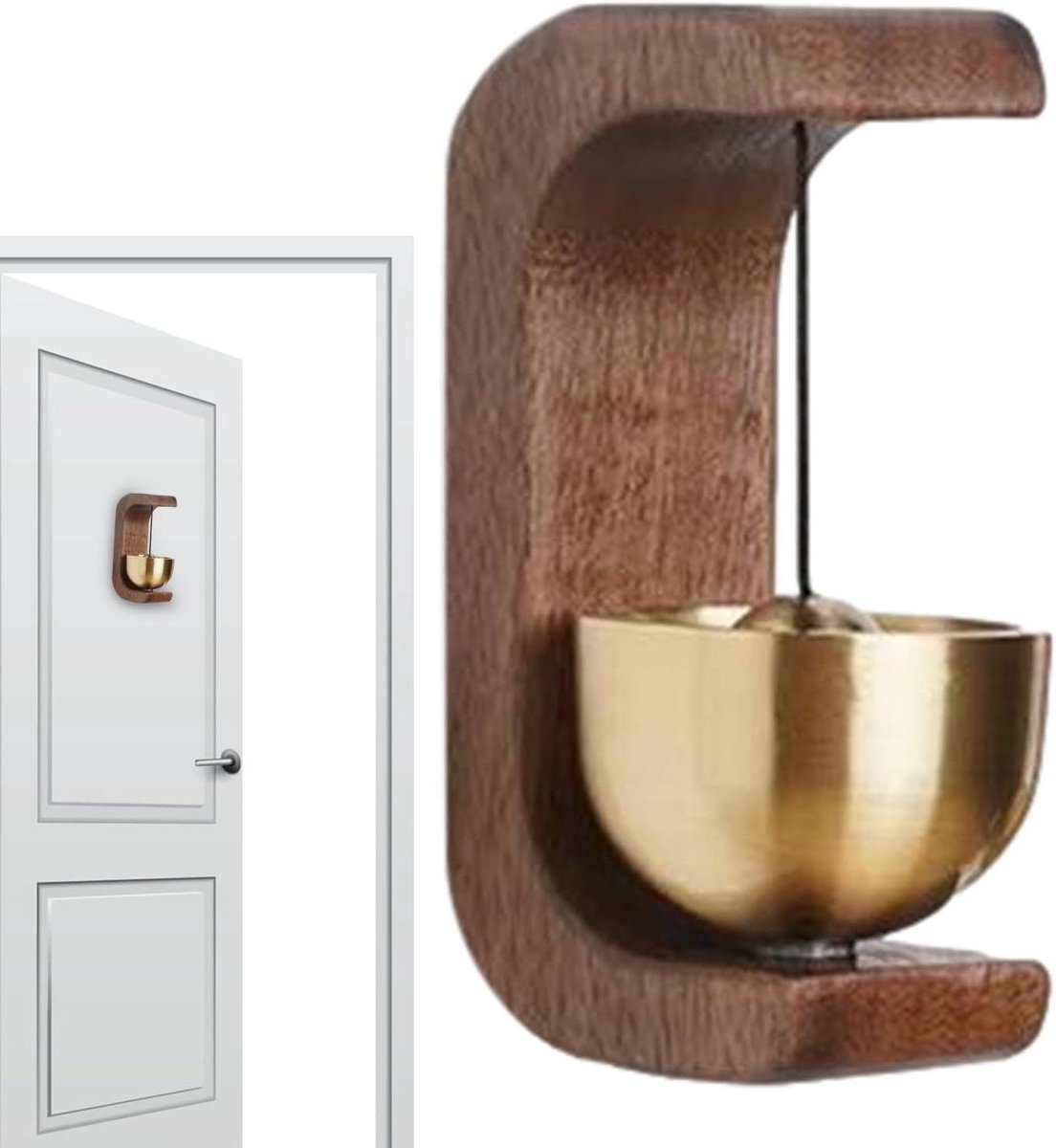 Winkelbel Deuropening - Deurbel Houten - Winkels Beveiligen - Ambachtelijk Ontworpen - 18.5L x 17B x 4.7H cm - Bruin