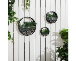 MIVRAY Wandbloempot – 3-Delige Set Met Muurmontage – Ø30,5/20,5/15,5 cm – Staal – Zwart – Voor Binnen En Buiten