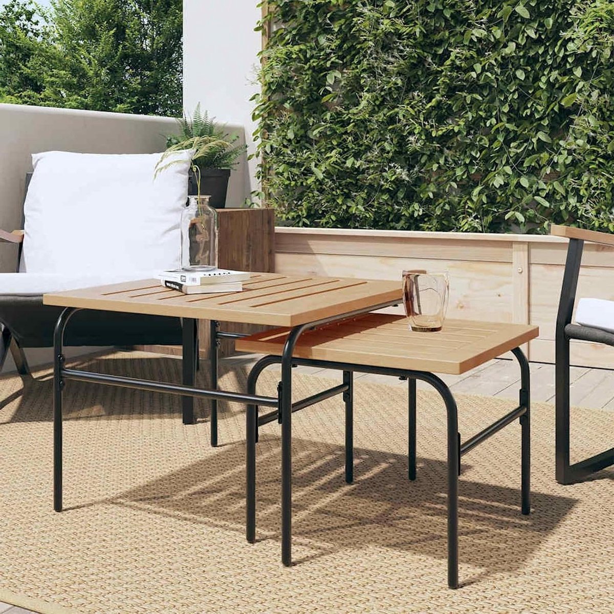 Buitenzettafels - Tuin tafels - Buiten Zitten - Stapelbaar ontwerp - 60 x 58.5 cm - Bruin en zwart