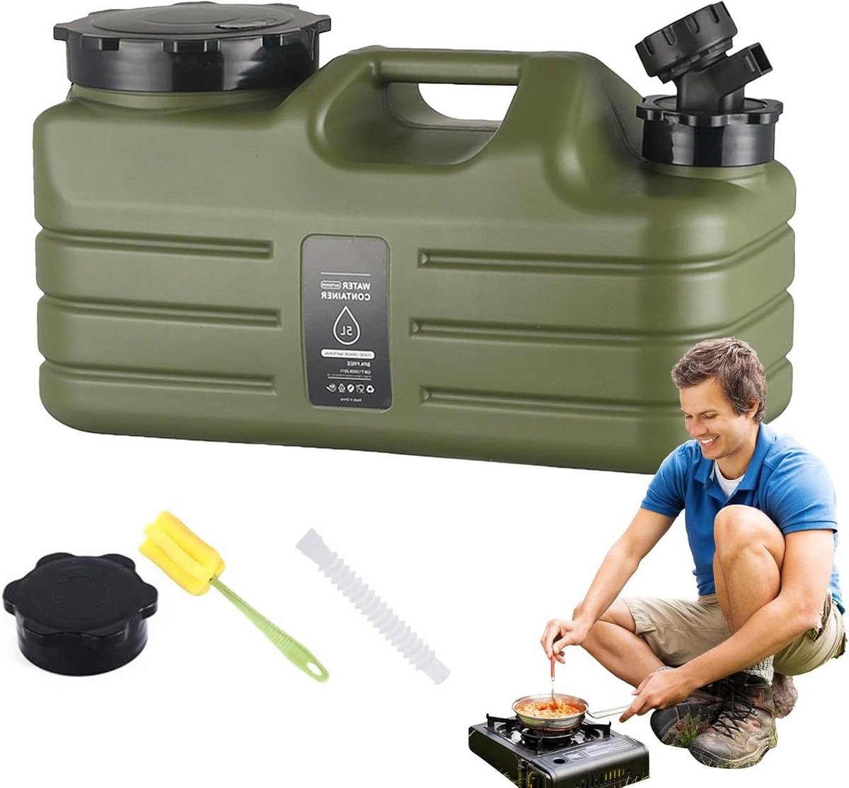 Watertank met kraan - Waterreservoir buiten Drinkemmer - Outdoor hydratatie - Verwisselbaar deksel - 5 liter - Transparant
