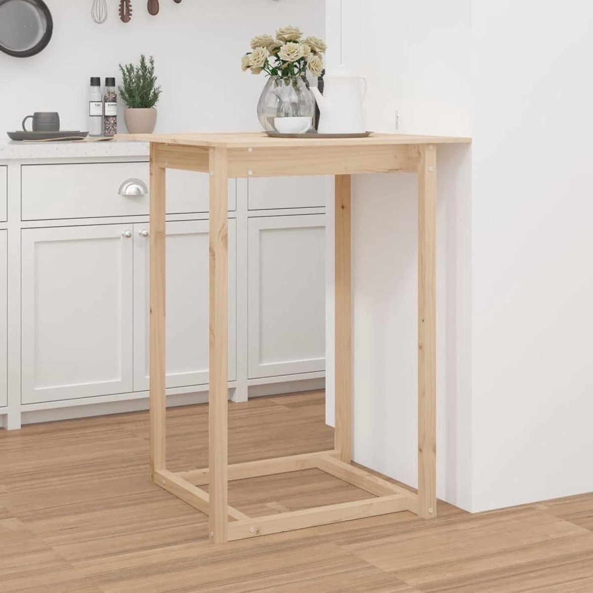 Houten Bartafel - Staantafel Keuken - Gezellig Borrelen - Massief Hout - 80 x 80 x 110 cm - Naturel