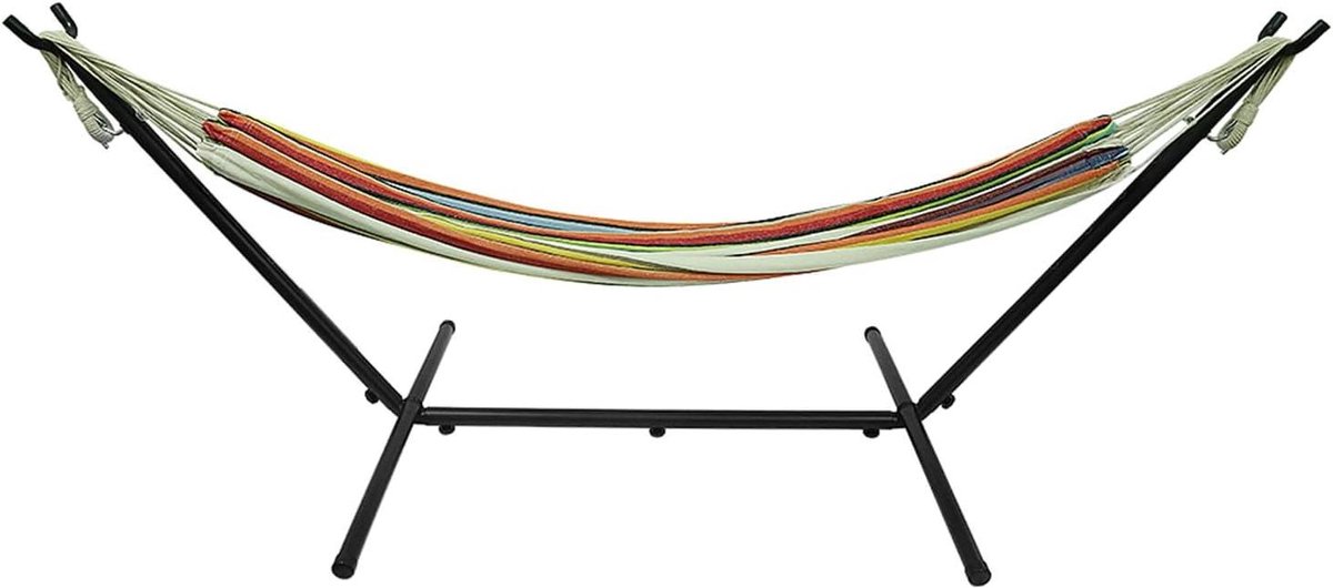 Hangmat met standaard - Stoffen hangmat Tuin hangmat - Ontspannen buiten - Inclusief draagtas - 257 cm - Zwart