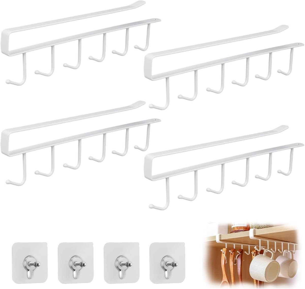 Bekerhouder voor Kast - Wit - 27 x 7 cm - Metalen Ophangsysteem voor Bekers en Keukengerei