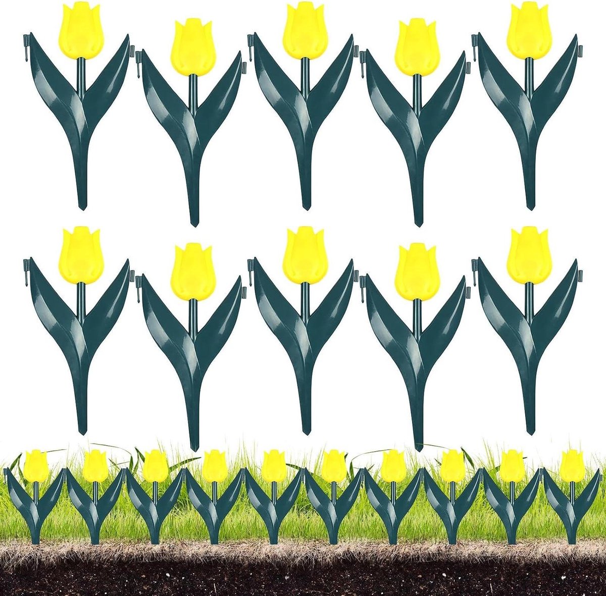 Tuinborder Hekjes - Tuinafscheiding Set - Tuin Ontwerpen - Kleurrijke Bloemdetails - 10 Stuks - Geel