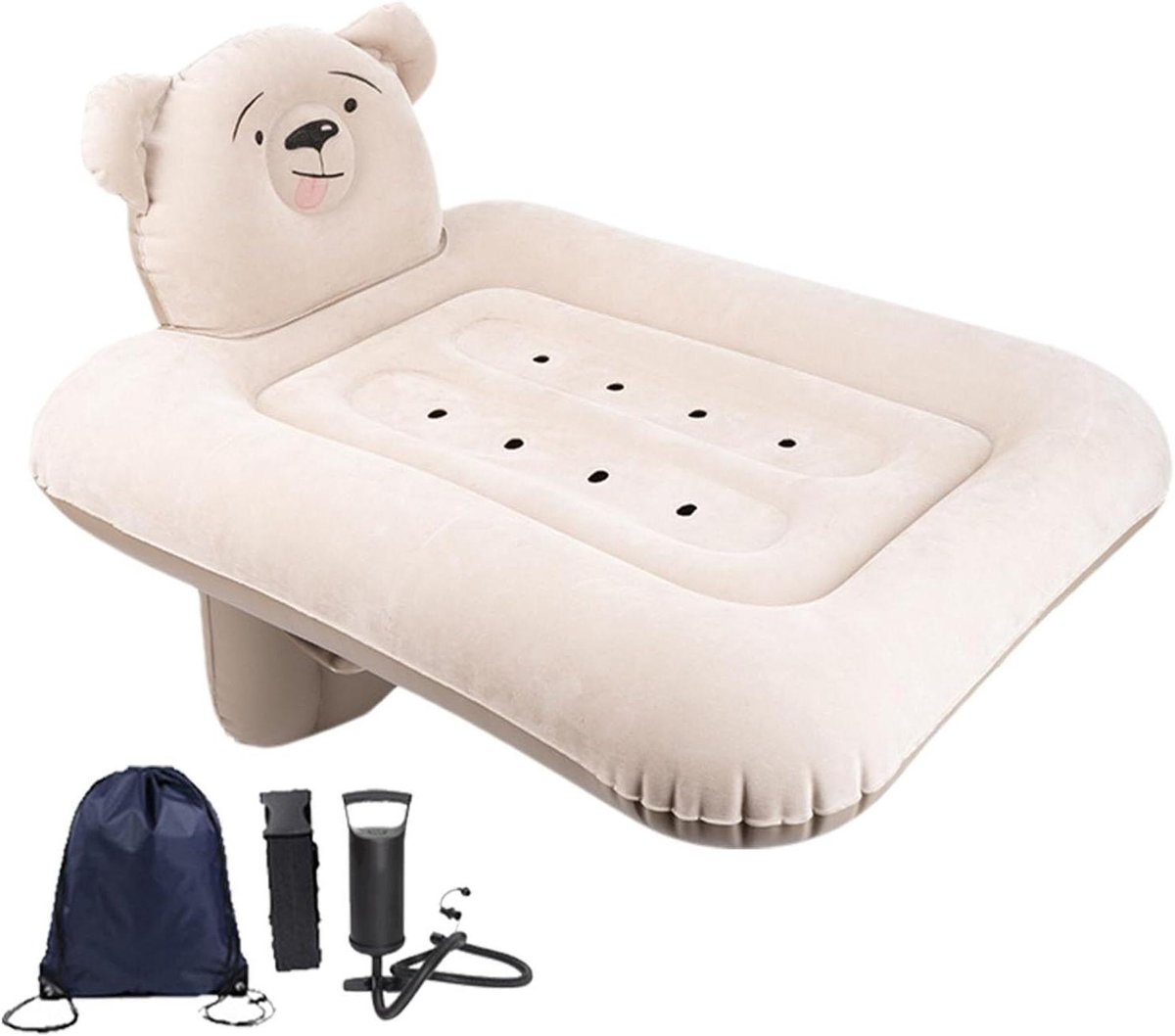 Opblaasbaar Reisbed - Luchtmatras Kinderen - Comfortabel Reizen - Verstelbare Lengte - 80 x 82 x 60 cm - Grijs
