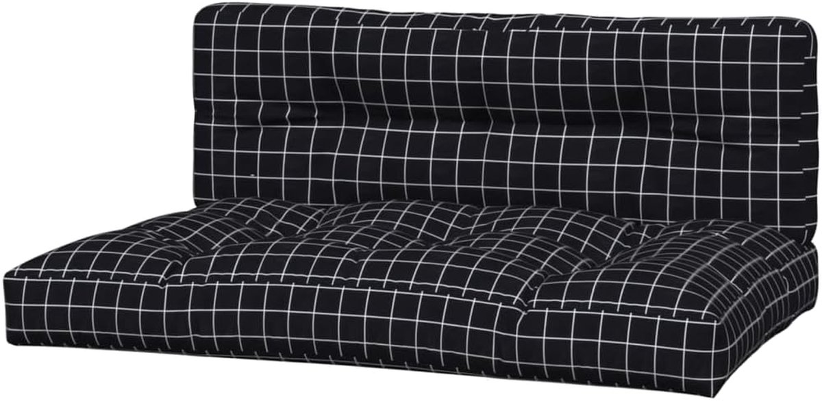 Tuinkussens Set - Buiten Kussens - Comfortabel Zitten - Waterafstotend Polyester - 120 x 80 cm - Zwart Ruitpatroon
