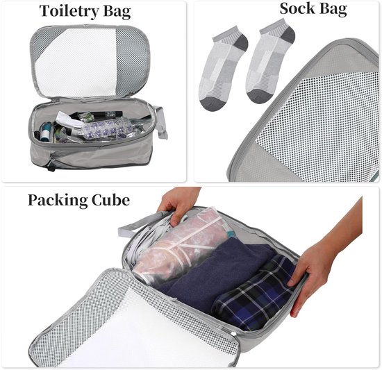 MODFU Compressiezakken voor Kleding - 4-delige Reis Set met 3 Cubes & 1 Schoenentas - Ruimtebesparend & Waterdicht - Oxford Stof - Lichtblauw - 38x28x4 cm van Modfu — afbeelding 5
