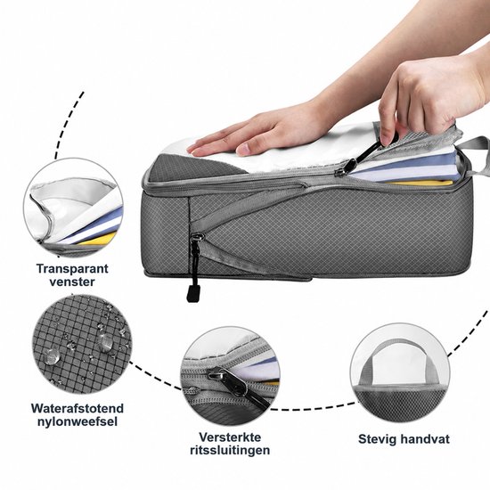 MODFU Compressiezakken voor Kleding - 4-delige Reis Set met 3 Cubes & 1 Schoenentas - Ruimtebesparend & Waterdicht - Oxford Stof - Grijs - 40x30x9 cm van Modfu — afbeelding 2