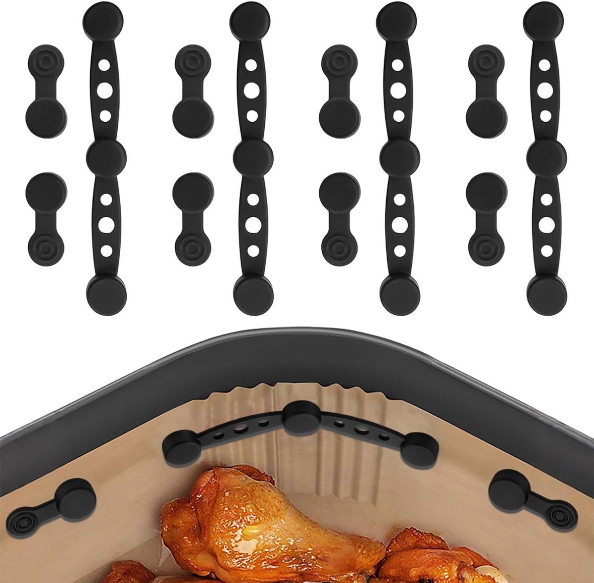 12 stuks magnetische siliconen gespen - hittebestendige airfryer-accessoires - voor airfryer voor bakpapier voeringen - rond - zwart