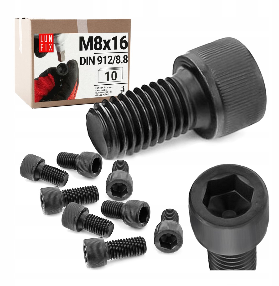 LUN FIX - Zylinderkopfschroeven Zwart M8x16 mm - 10 stuks - DIN 912 - Vol draad - Staal verzinkt