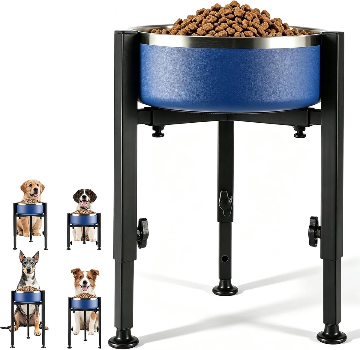 Voerbak Hond met standaard - RVS Voerbak - Hoogtes - Slow Feeder - Zwart