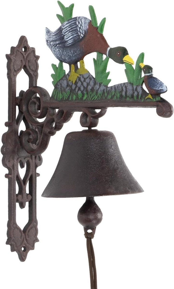 Wandklok Deurbel - Gietijzeren bel - Entree versieren - Weerbestendig materiaal - 37 cm hoog - Bruin