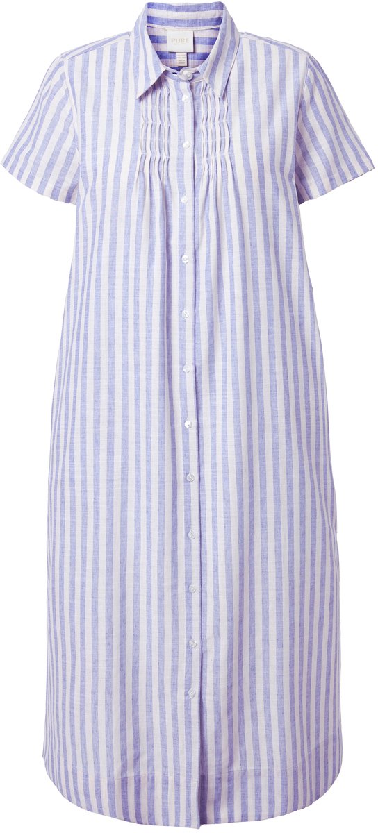 Ulla Popken Dames - Maxi-jurk strepen overhemdkraag korte mouwen - Denim blauw - Maat 58+