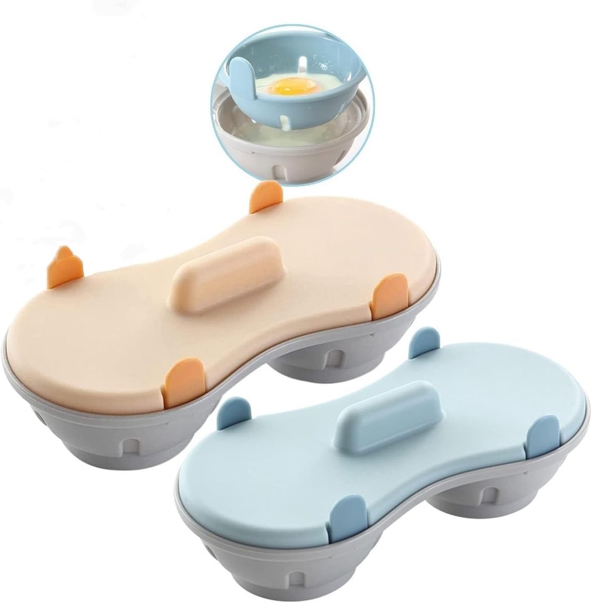 Eierkoker - Oranje en Blauw - 2 Holtes - PP Materiaal - Magnetron Eierkoker voor Snelle Bereiding