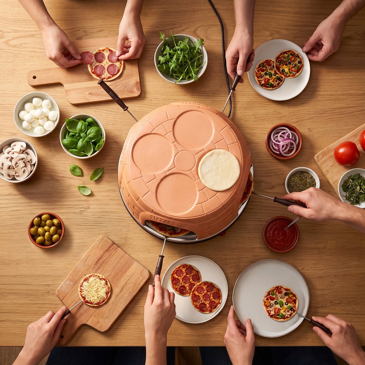 Emerio Pizzarette Origineel - 8 Persoons Pizza Oven - Handgemaakte Terracotta Koepel - 8 Geïsoleerde Bakspatels - RVS Bakplaat - Gourmetstel - PO-116124.1 1500W – foto 3