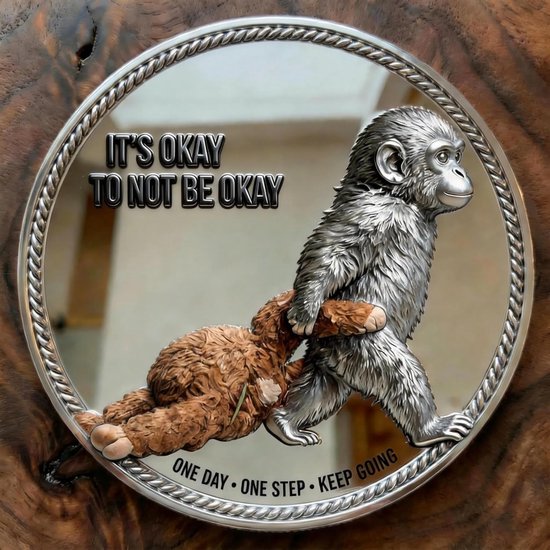 Emotionele Steun Monkey Coin - Angst Relief Token - Emotioneel Welzijn - Dubbelzijdig Inspirerend Ontwerp - 40 mm Diameter — afbeelding 2