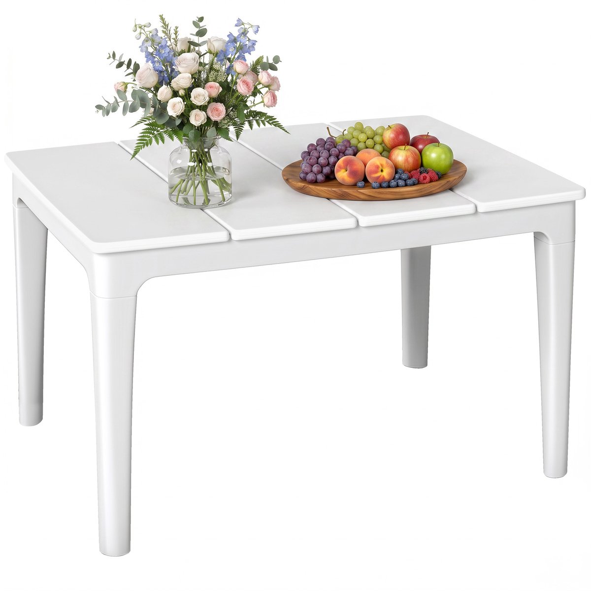 Bijzettafel 70 x 53 cm - weerbestendig - rechthoekige kunststof tuintafel - balkontafel - draagvermogen 35 kg - crèmewit