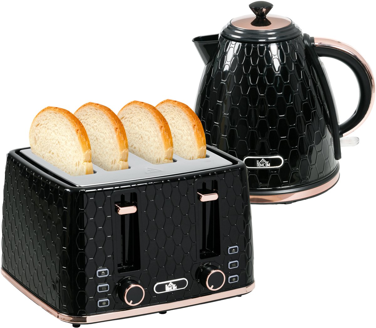 HOMCOM Waterkoker en broodrooster set Kunststof, staal 24,2L x 19,5B x 23,4H cm Zwart