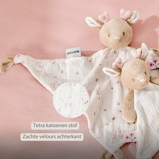 Nattou FanFan Baby Knuffeldoekje - 65 x 40 cm - Doudou hertje - Baby Cadeau - Roze van Nattou — afbeelding 2