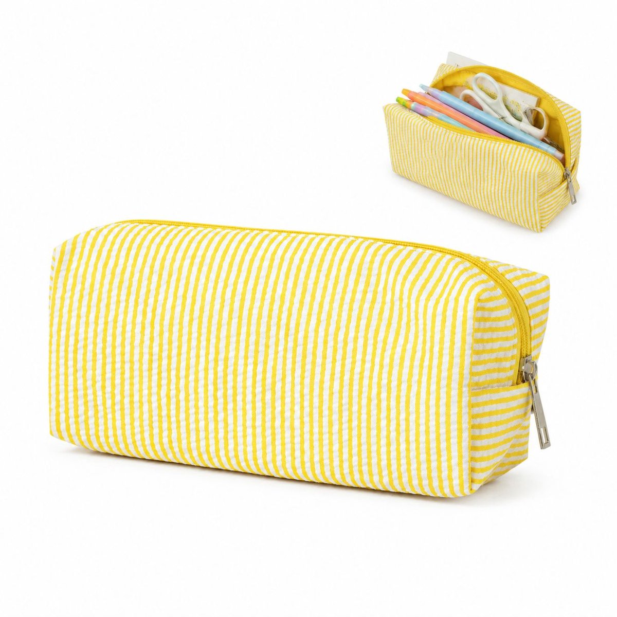 VHV - Grote Etui - 21x7.5x8 cm - Ruime Pennenzak van Polyester - Grote Capaciteit Stationery Pouch voor School & Kantoor - Duurzame Potlodenetui - Geel