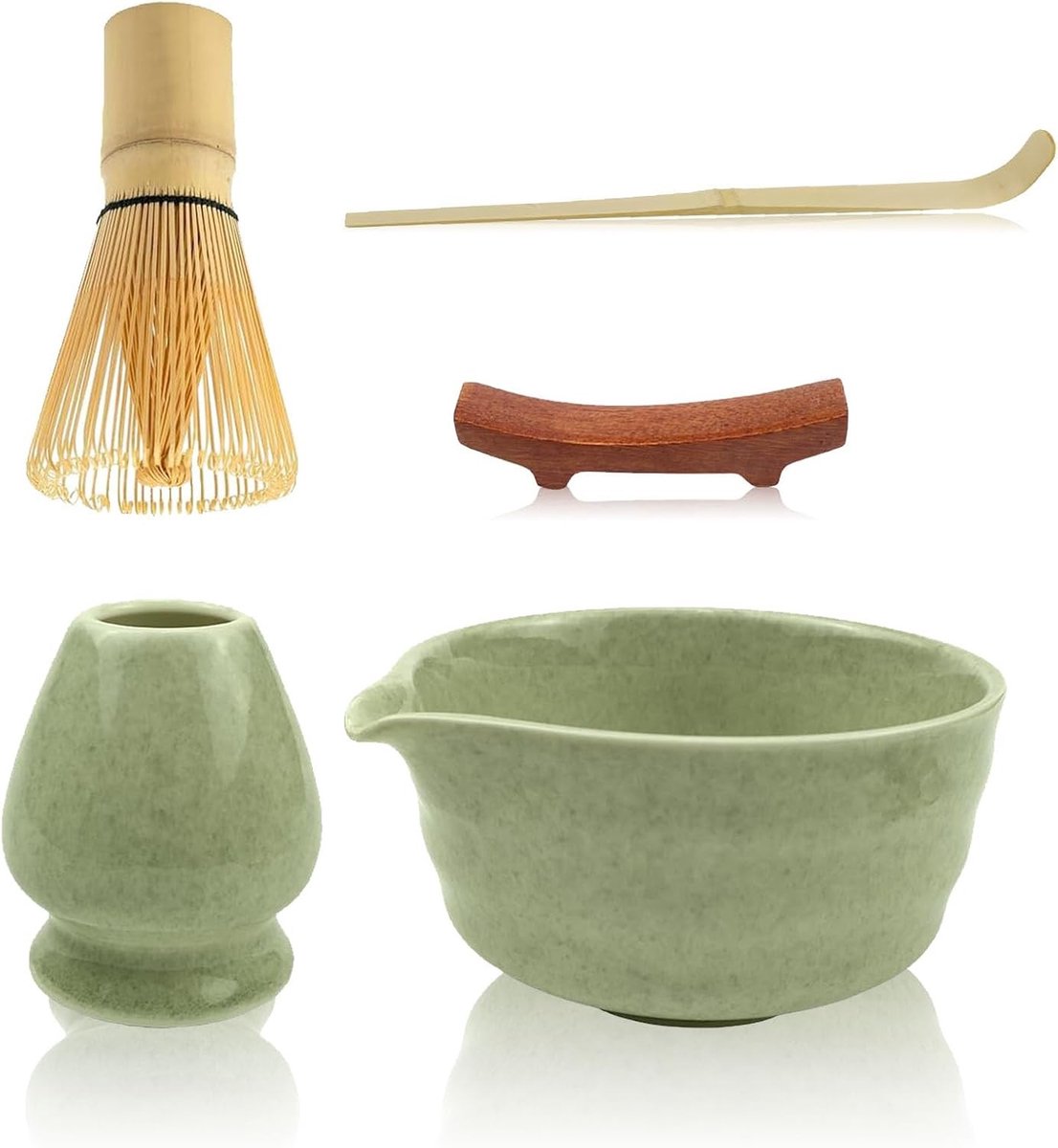 Matcha set - Matchakleur - 5-delige keramische en bamboe set - Compleet voor het bereiden van matcha thee