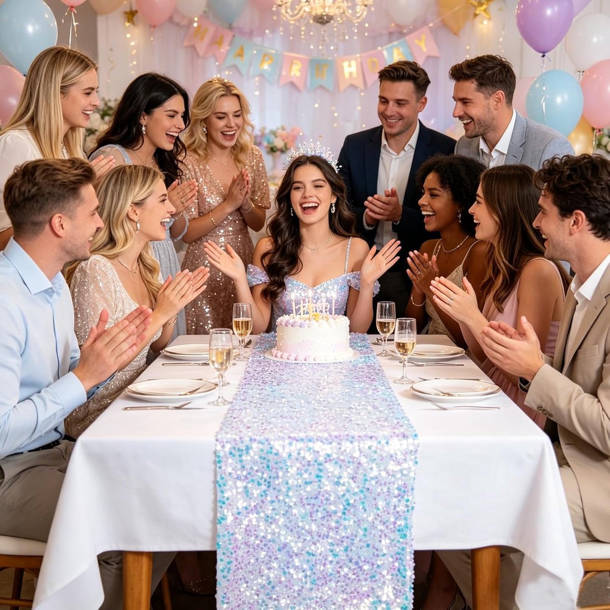 Tafelloper glinsterend - pailletten - zeemeerminthema - feestelijke decoratie - SnelShoppen