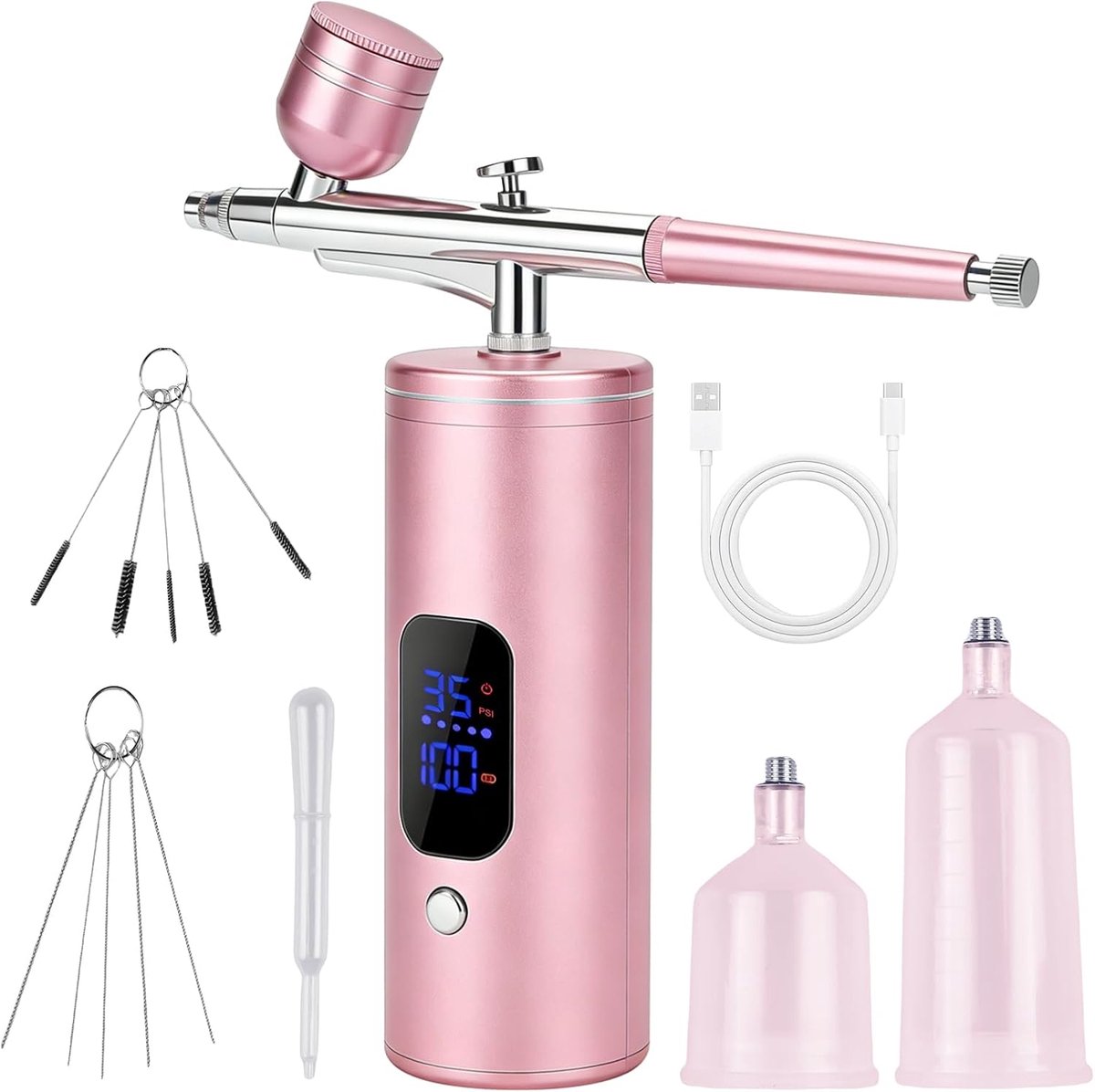 Draadloze Airbrush Set met Compressor - 38 PSI - Oplaadbare Handheld Airbrush - Perfect voor Make-up en Nagelontwerp - SnelShoppen