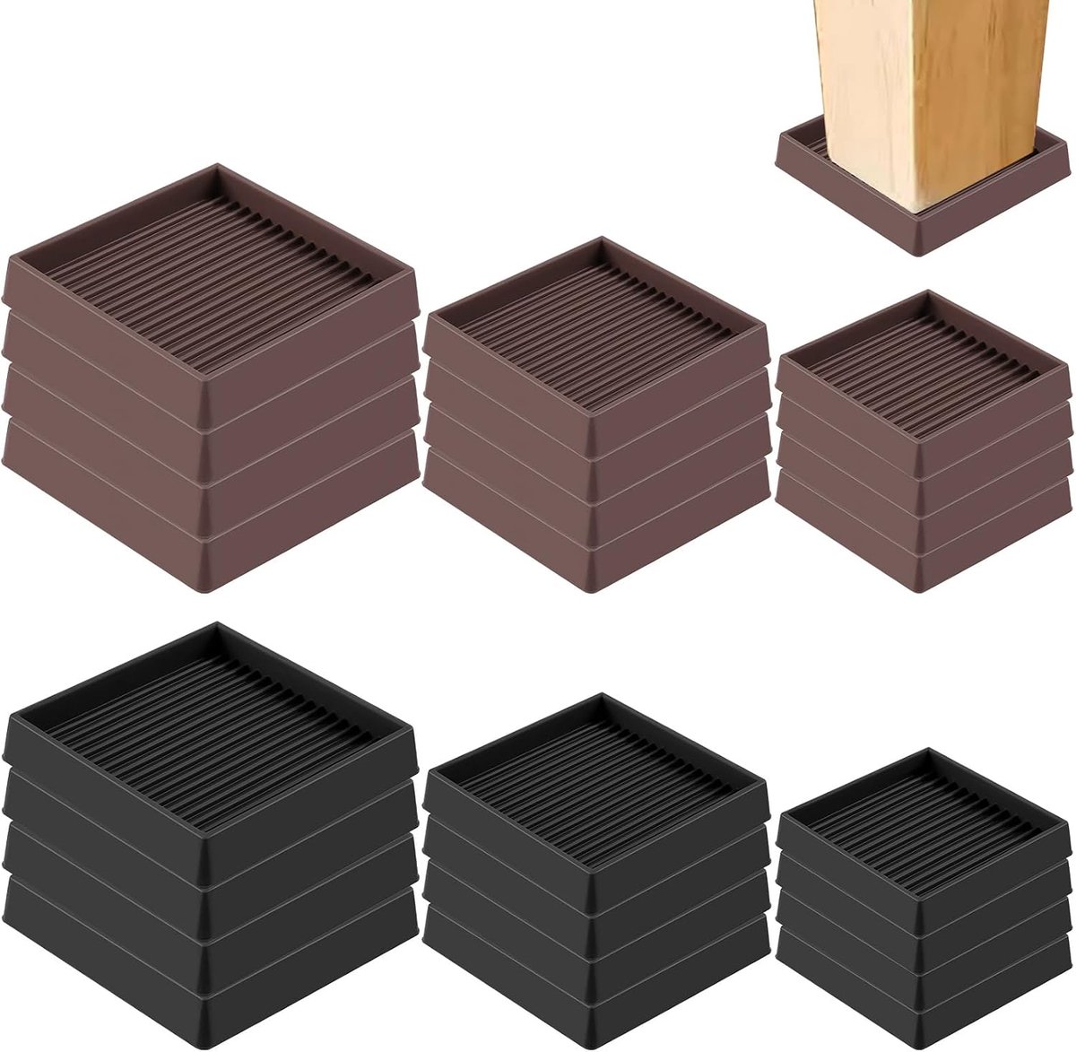 Antislip meubelvoetjes 4" x 4" - bruine rubberen voeten - anti-slip bescherming - voorkomt verschuiven - SnelShoppen