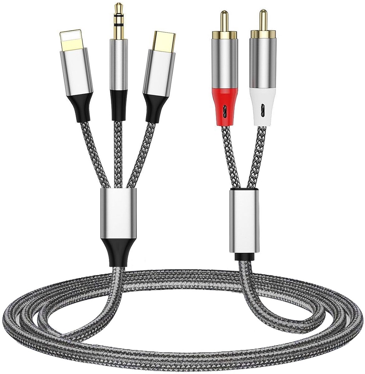 3-in-1 audiokabel - USB C 3.5mm naar 2 RCA - universele aansluiting - voor tv, laptop, smartphone - SnelShoppen