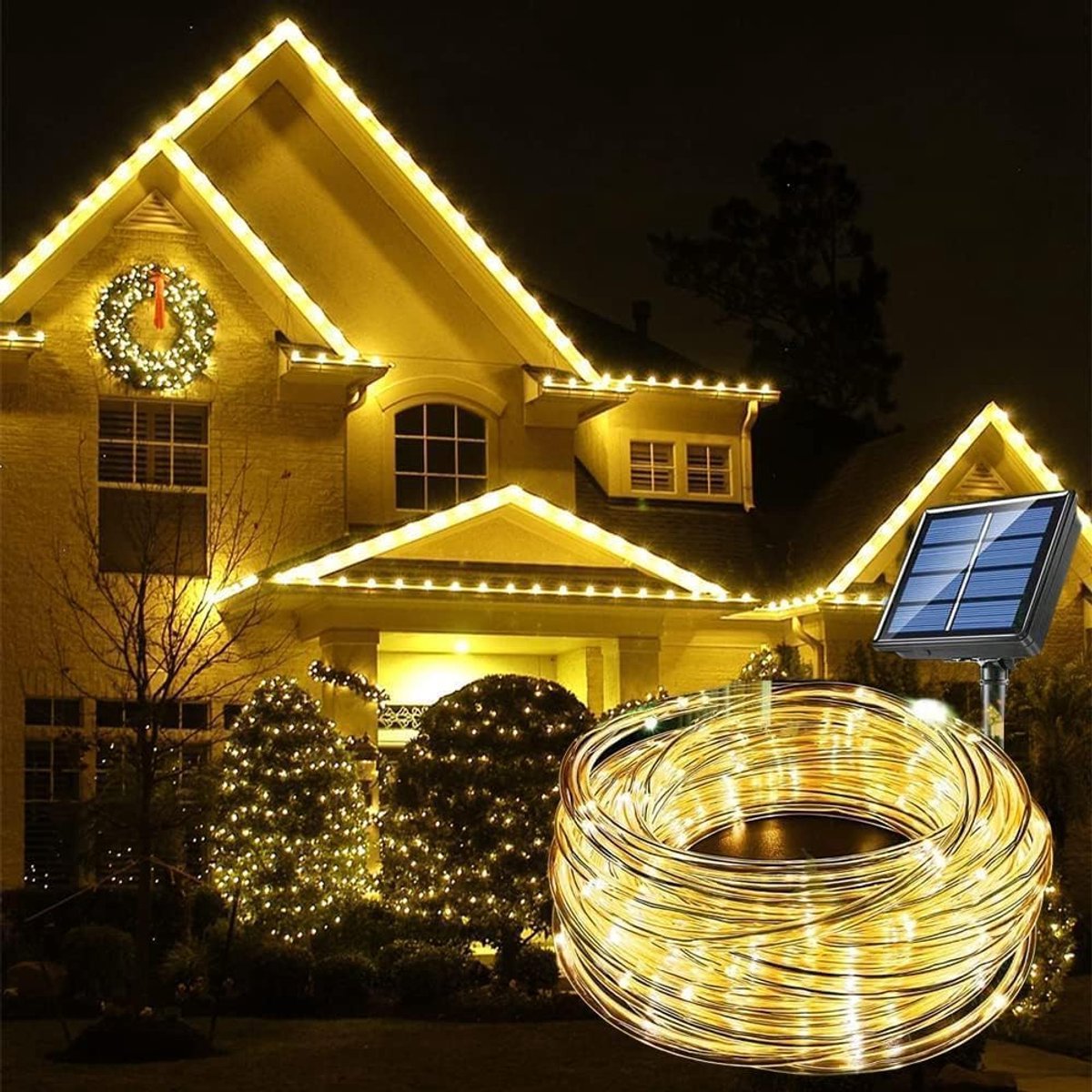 Outdoor Solar LED Rope Lights 12m - IP65 Waterdicht - 100 LEDs - Warm witte sfeerverlichting voor tuin - SnelShoppen