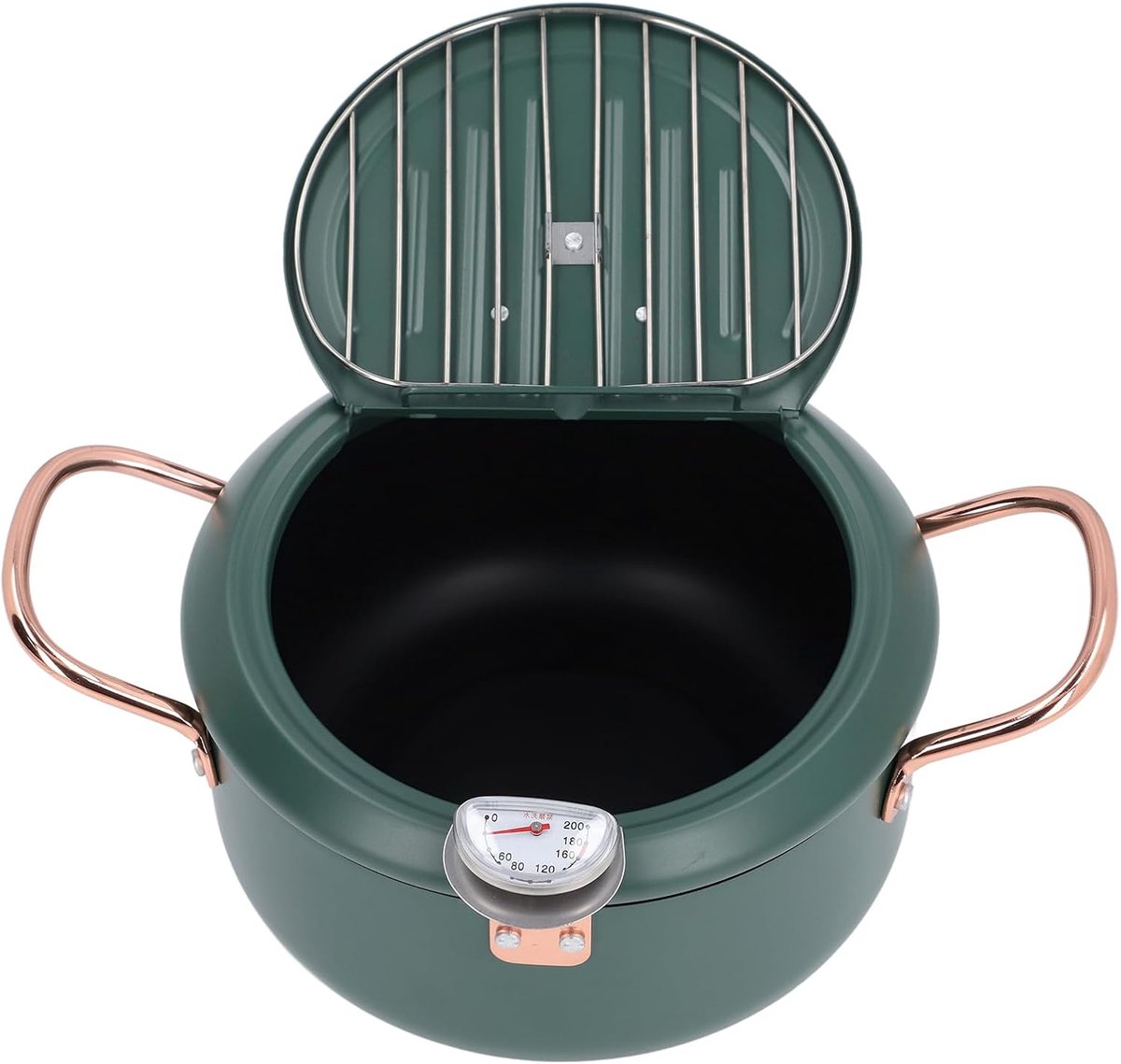 Frituurpan met Temperatuurmeter - Koekenpan Kookpot - Thuis Frituren - Dubbele Handgrepen - 28 x 22 x 13 cm - Groen