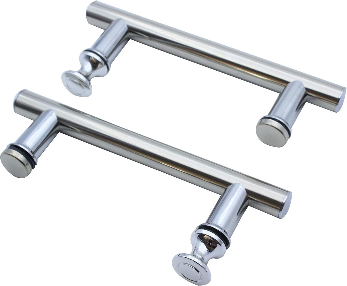 SnelShoppen - 125mm Gatenafstand RVS Douchedeur Handgreep met Plastic Knop - Rond Doucheglasdeur Handgreep Vervangingsonderdelen 2 PACK