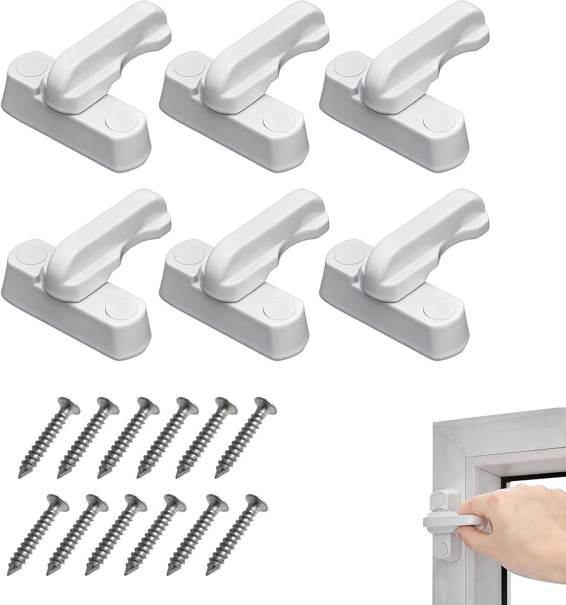 deurvergrendeling 6 stuks - witte kunststof - optimale bescherming voor UPVC/PVC deuren - eenvoudig te installeren - SnelShoppen
