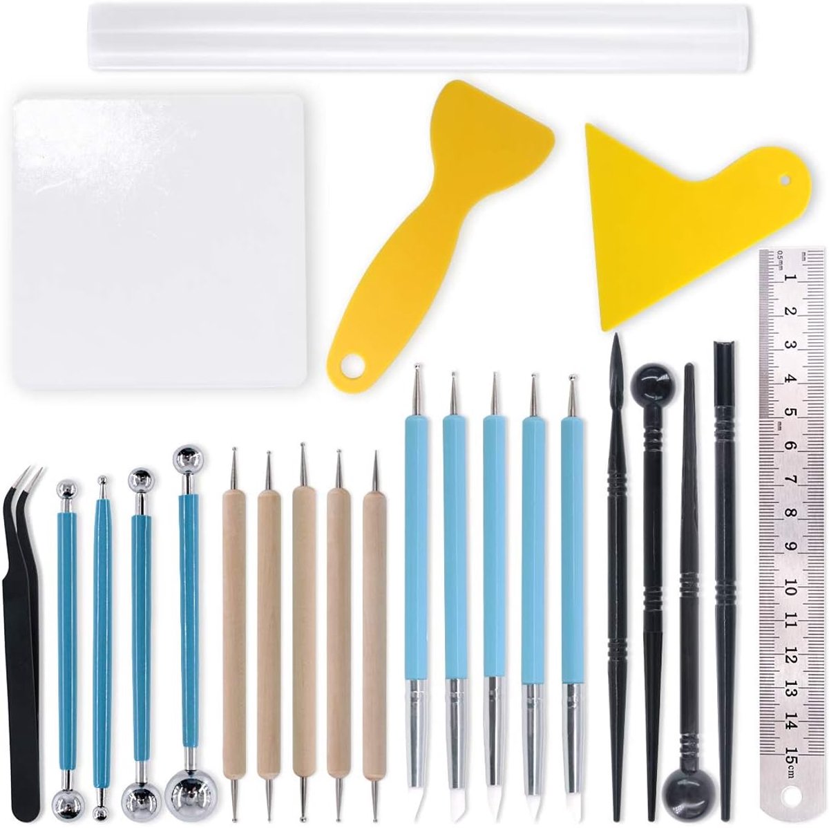 Modelleerklei set 24-delig - Sculpting tools, houten stippenstokken - Ideaal voor detailwerk en creatieve projecten - SnelShoppen