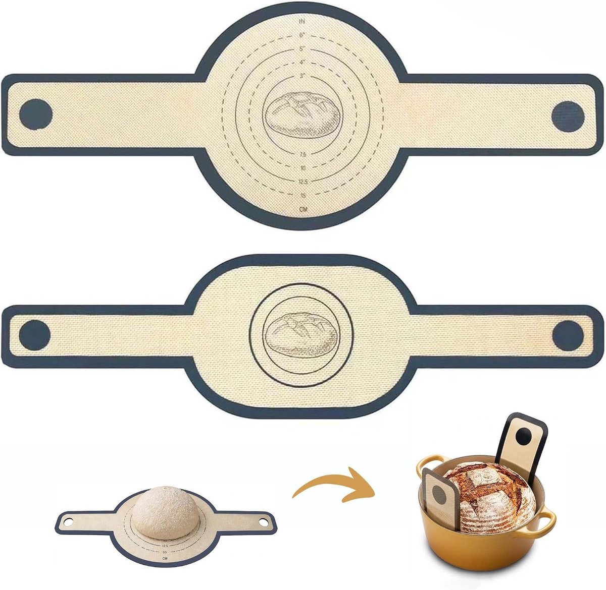 Bakmat voor brood voor Dutch Oven - silicone met lange handgrepen - herbruikbaar en duurzaam - SnelShoppen