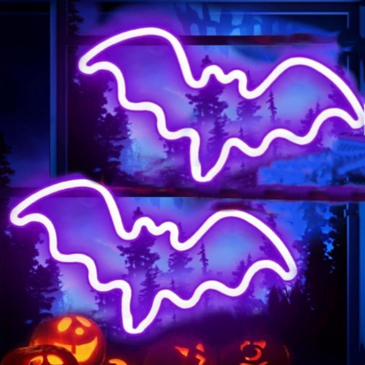 Neon Bat Sign Halloween Decoratie - 2 Paarse LED Bats - Feestelijke Sfeer - Perfect voor Halloween en Kerst - SnelShoppen