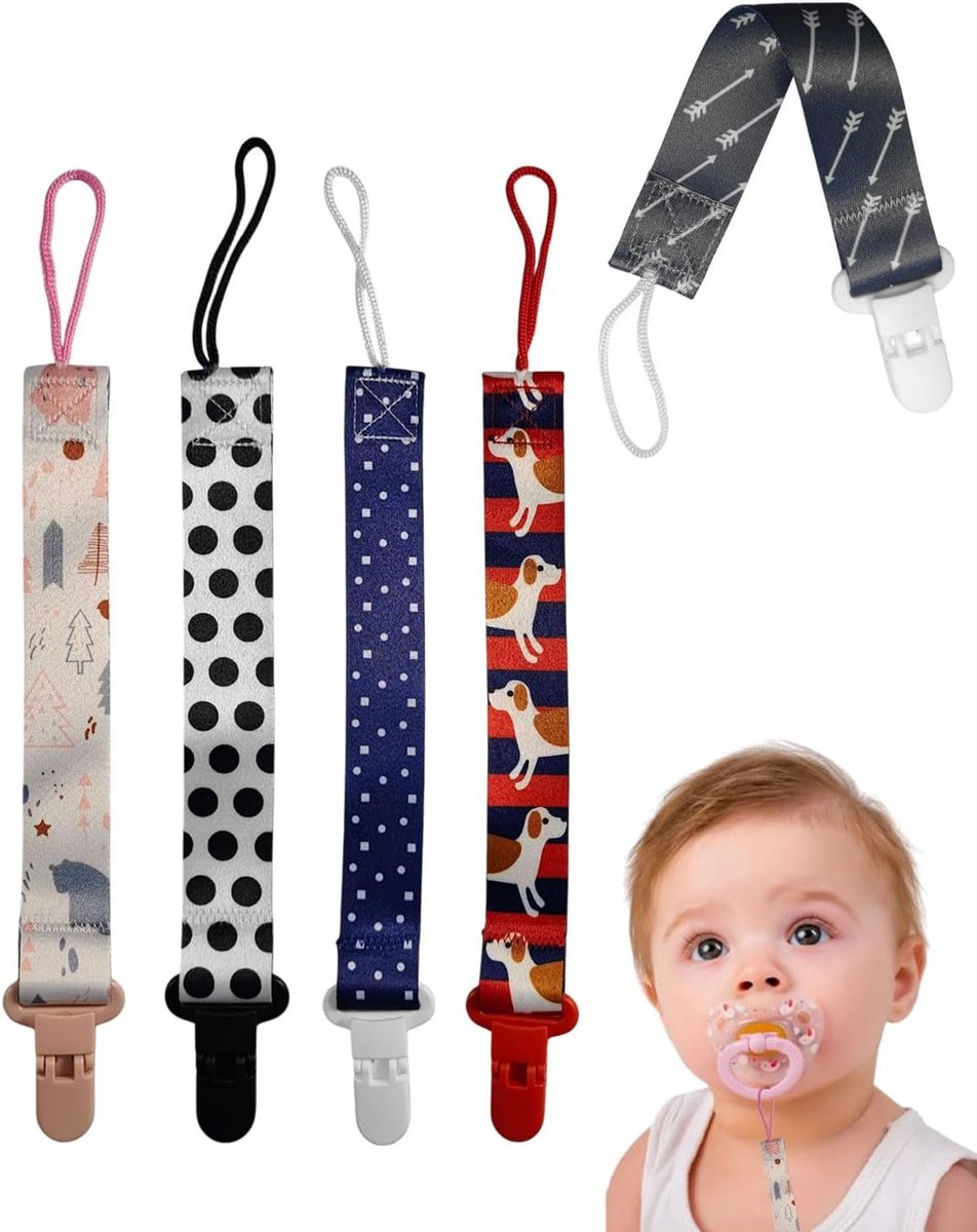Fopspeenkettingen set van 5 - Hoogwaardige polyester en siliconen - Veilig voor baby's tanden - Makkelijk te bevestigen - ShopVlot