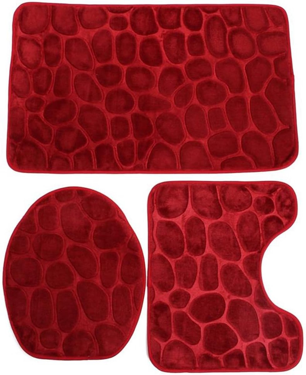 Badmat set 3-delig - superzacht geheugenschuim - U-vormige contourmat en toiletzitting cover - veilig en absorberend - ShopVlot