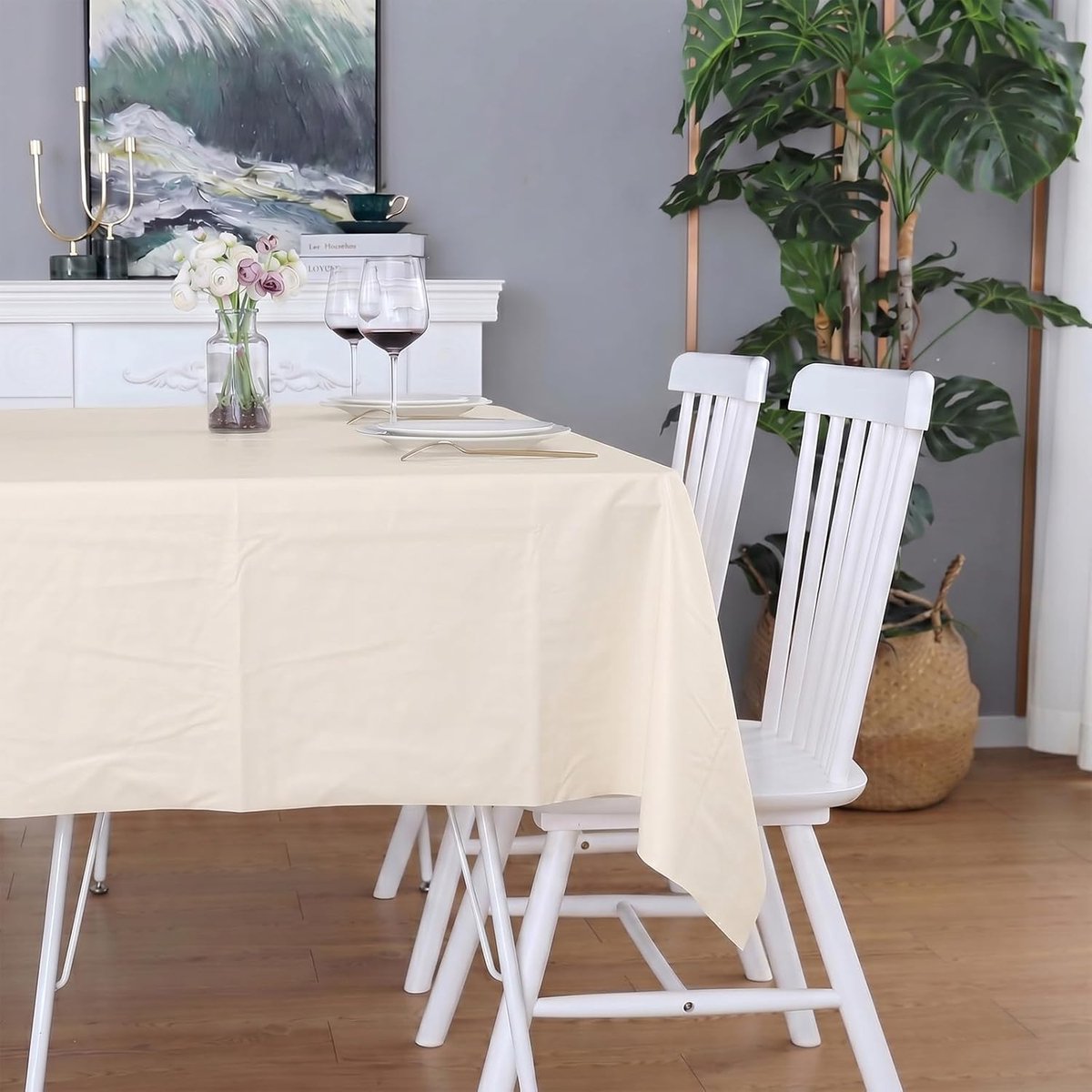 Tafellakens set van 6 - Beige - Rectangular 137 x 274 cm - Wasbare plastic - Perfect voor feesten - ShopVlot