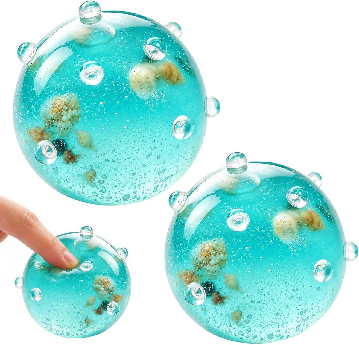 Stressballen - 2 zachte kokosolie stressballen - met drijvende schelpen en sterren - ShopVlot
