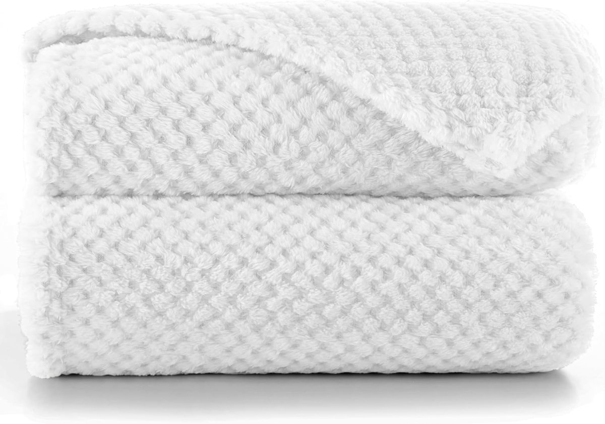 SnelShoppen - Cuddly Blanket 70 x 150 cm - Microfleece Bedspread - Zachte en Knuffelige Dekentje - Scandinavisch Design - Wit - Perfect voor Bank en B